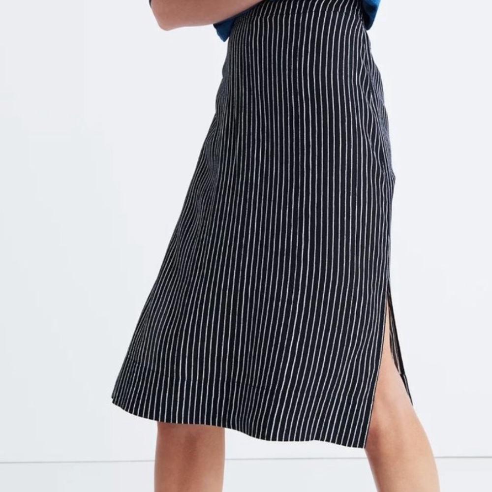 Madewell Side Slit Black and White Stripe Midi Skirt